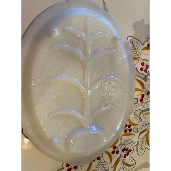Fire King Tree of Life Meat Platter milk glass with gold edge rim 11x15 - Picture 9 of 9